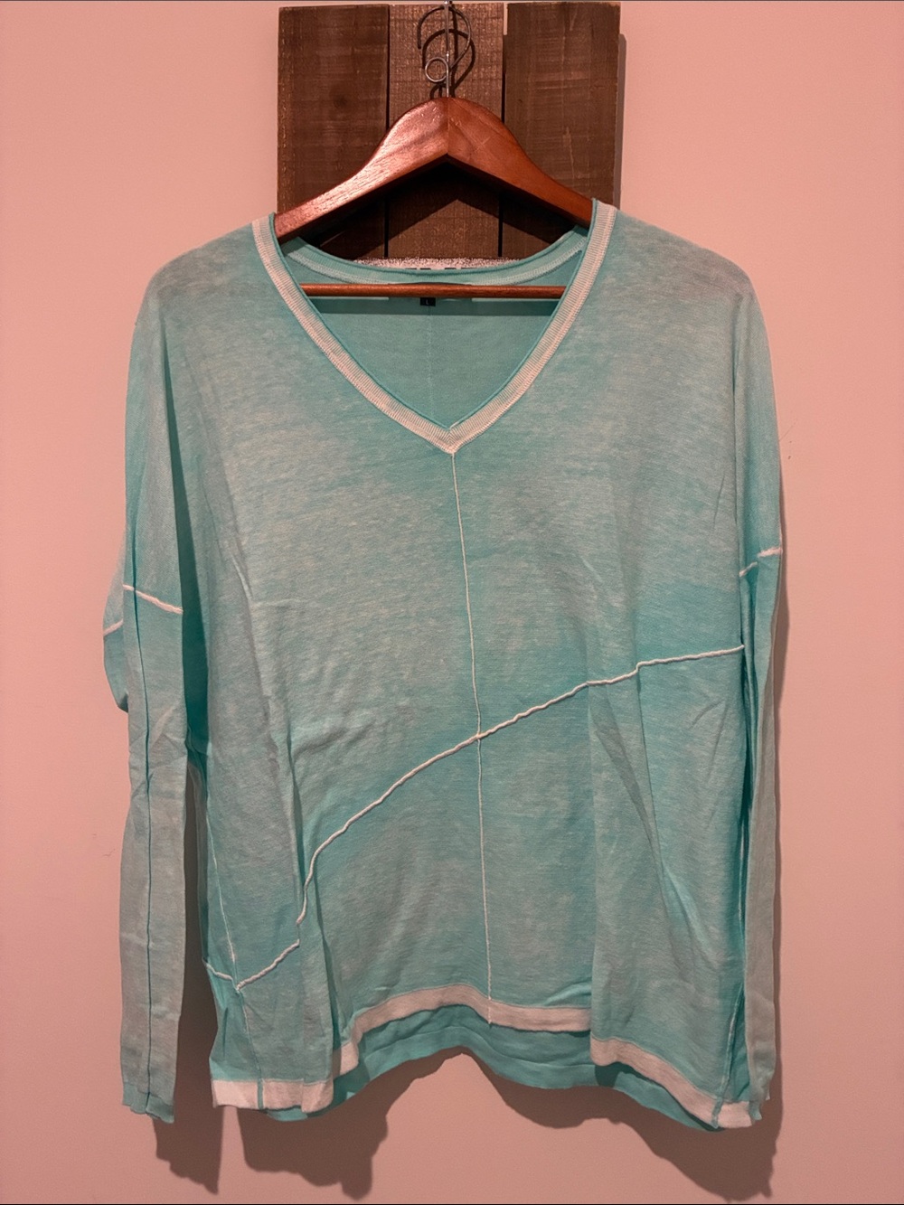 Elliott Lauren Light Aqua Knit Top with White Trim